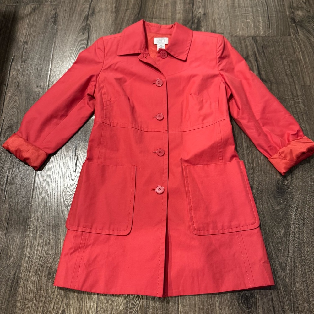 Ann Taylor LOFT petites Coral Trench Coat size XSP pockets